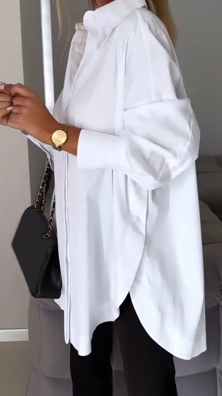 White Lapel Slit Shirt