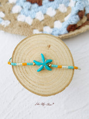 Adjustable Drawstring Beaded Bracelet StarfishTurquoise