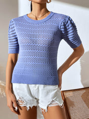 Delphina Perforated Knit Top - Blue