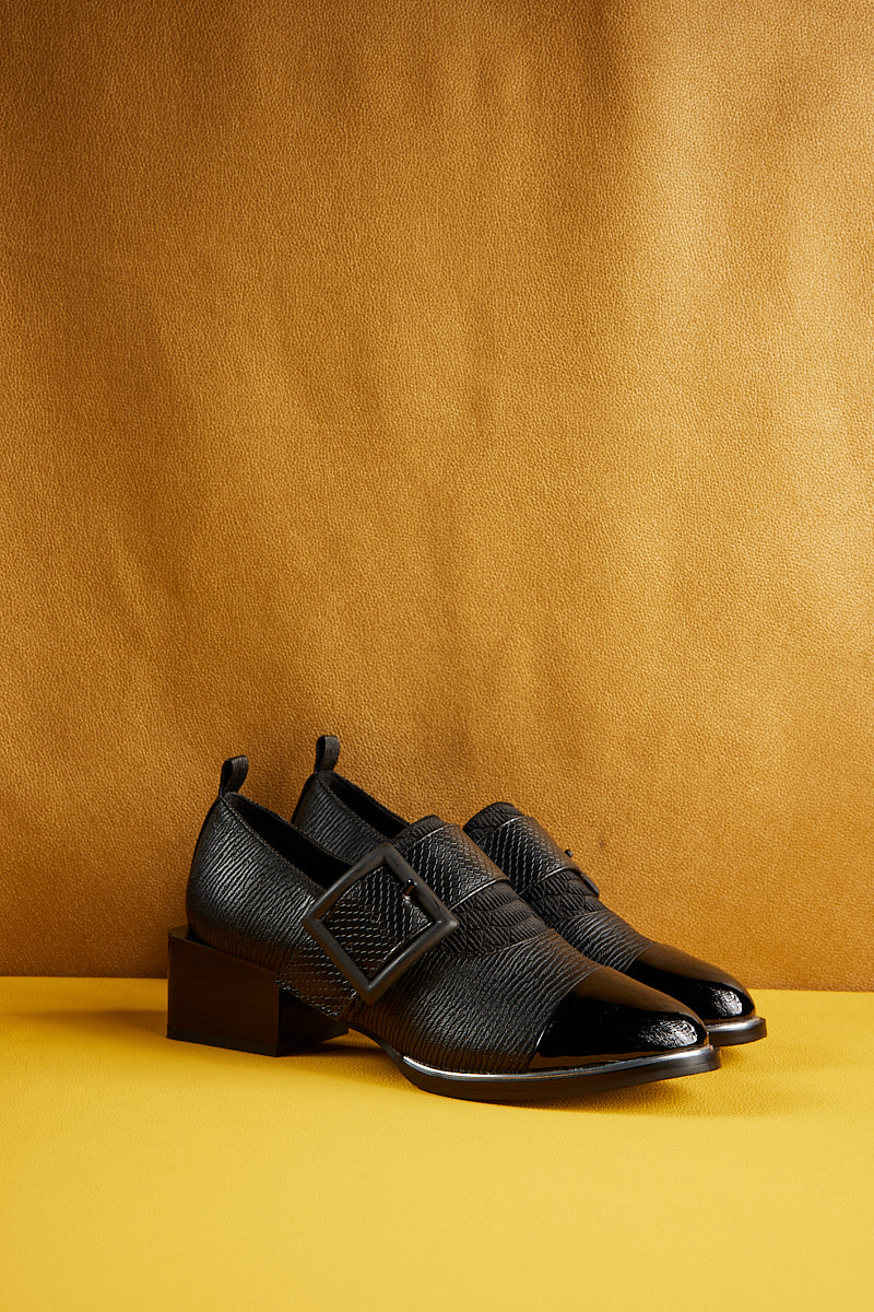 Jady Rose | Alora Leather Block Heel Loafer - Black