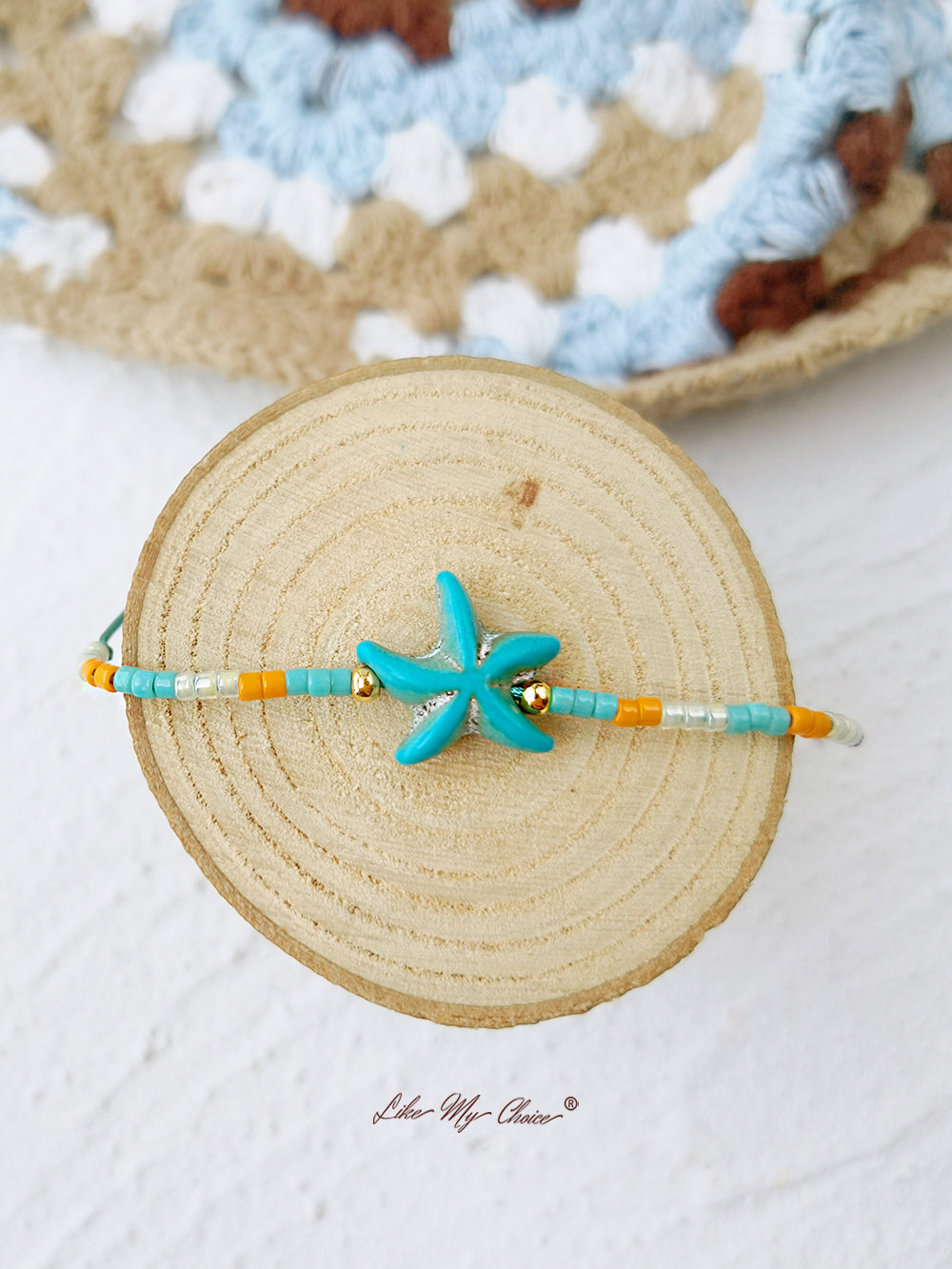 Adjustable Drawstring Beaded Bracelet StarfishTurquoise