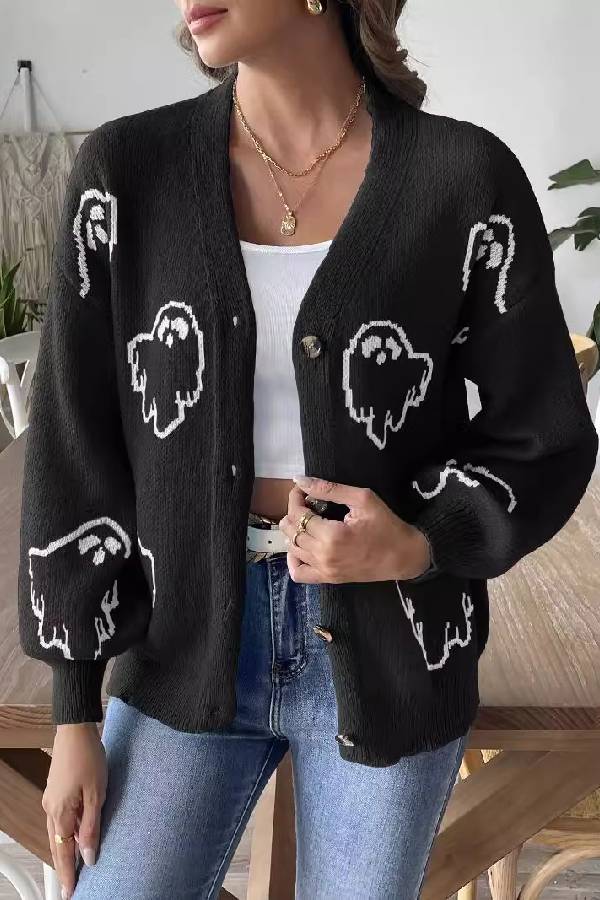 Stylish Loose Casual Cartoon Jacquard Jacket