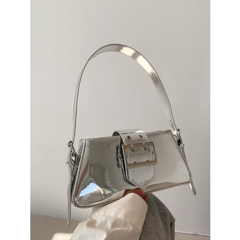 Glossy-Buckle Patent Leather Bag