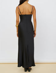 Juliette - Floral Embroidery Black Maxi Dress