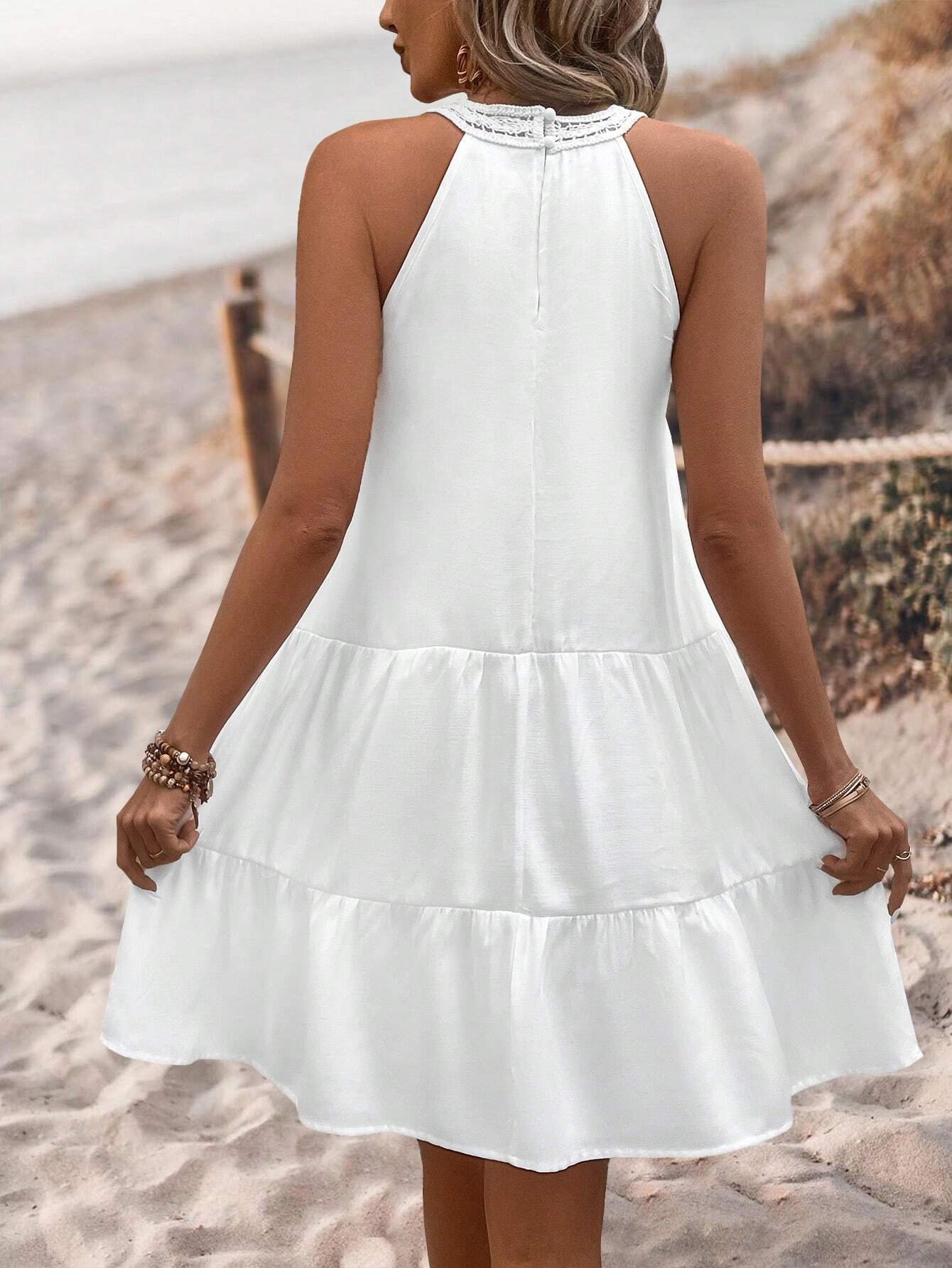 Amelia - Boho White Lace Mini Dress