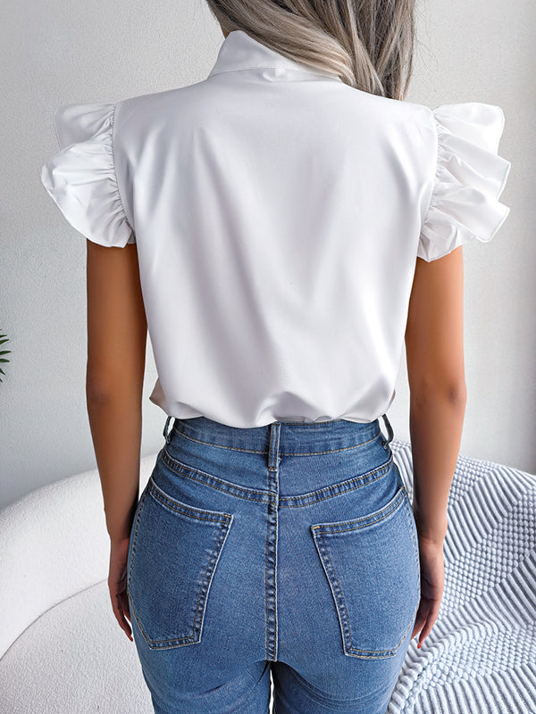 Cap Sleeve Solid Color Round-Neck Blouses&Shirts Tops