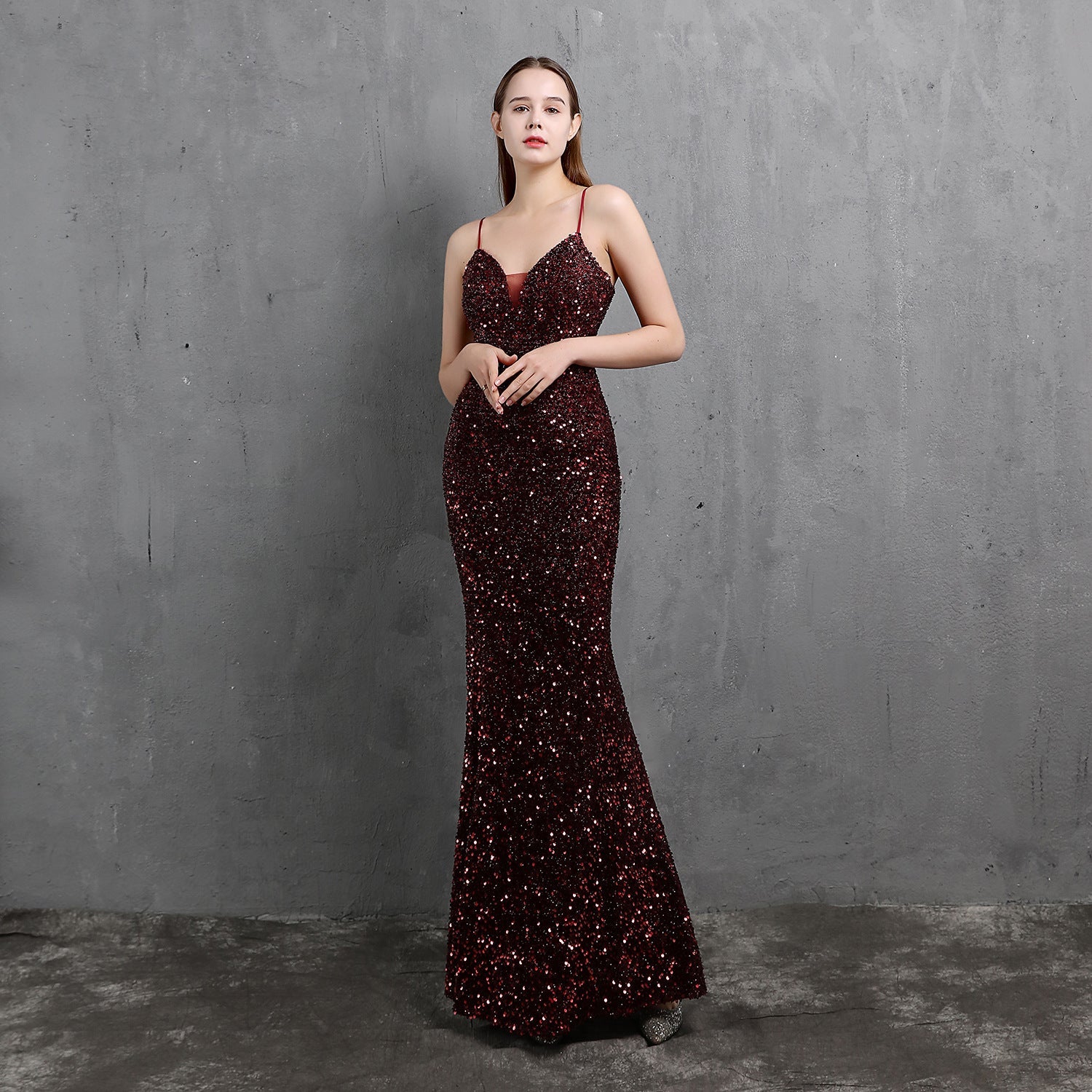 Heavy Craft Colorful Sequin Socialite Gathering Party Evening Dress Sexy Long Slimming Toast Dress Bride