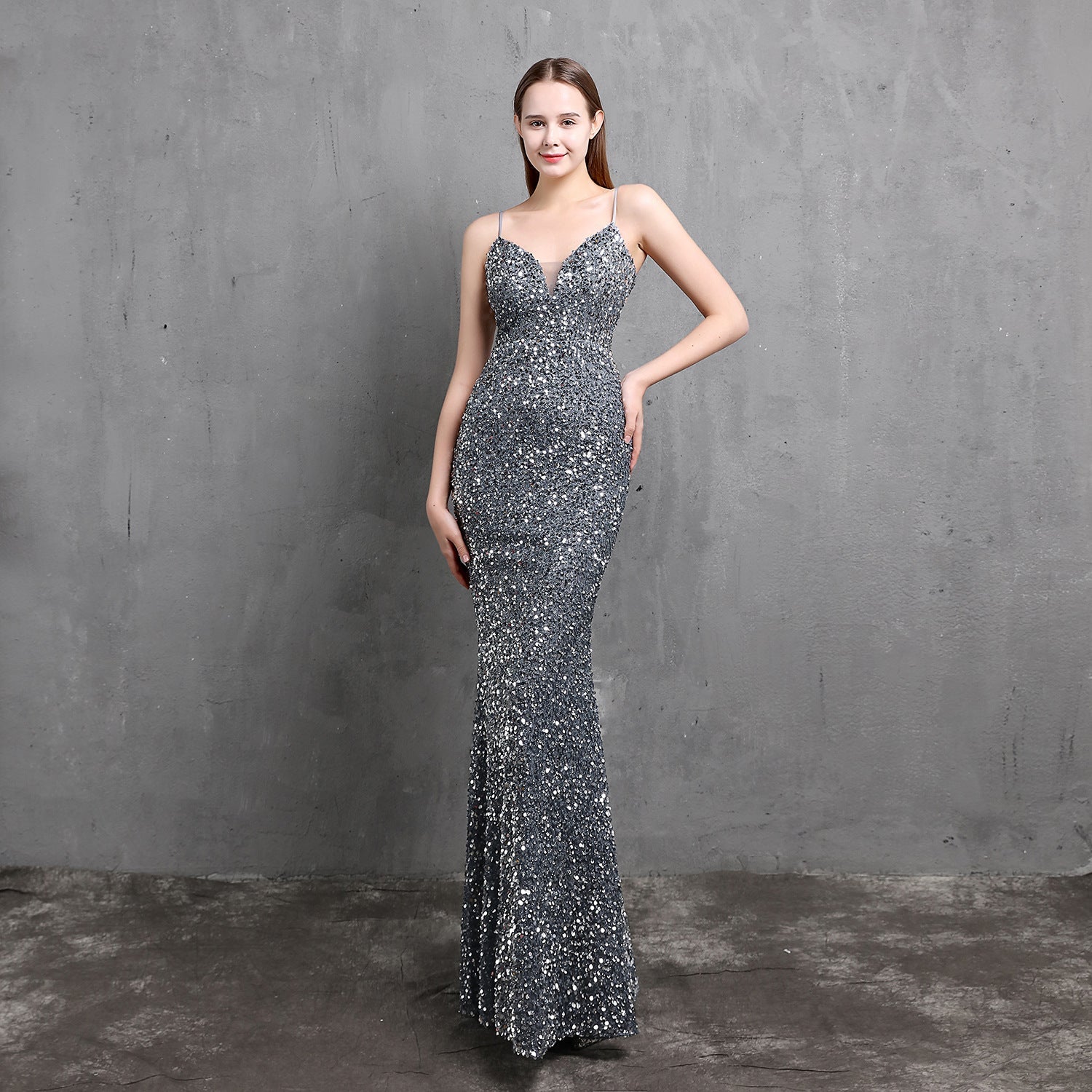 Heavy Craft Colorful Sequin Socialite Gathering Party Evening Dress Sexy Long Slimming Toast Dress Bride