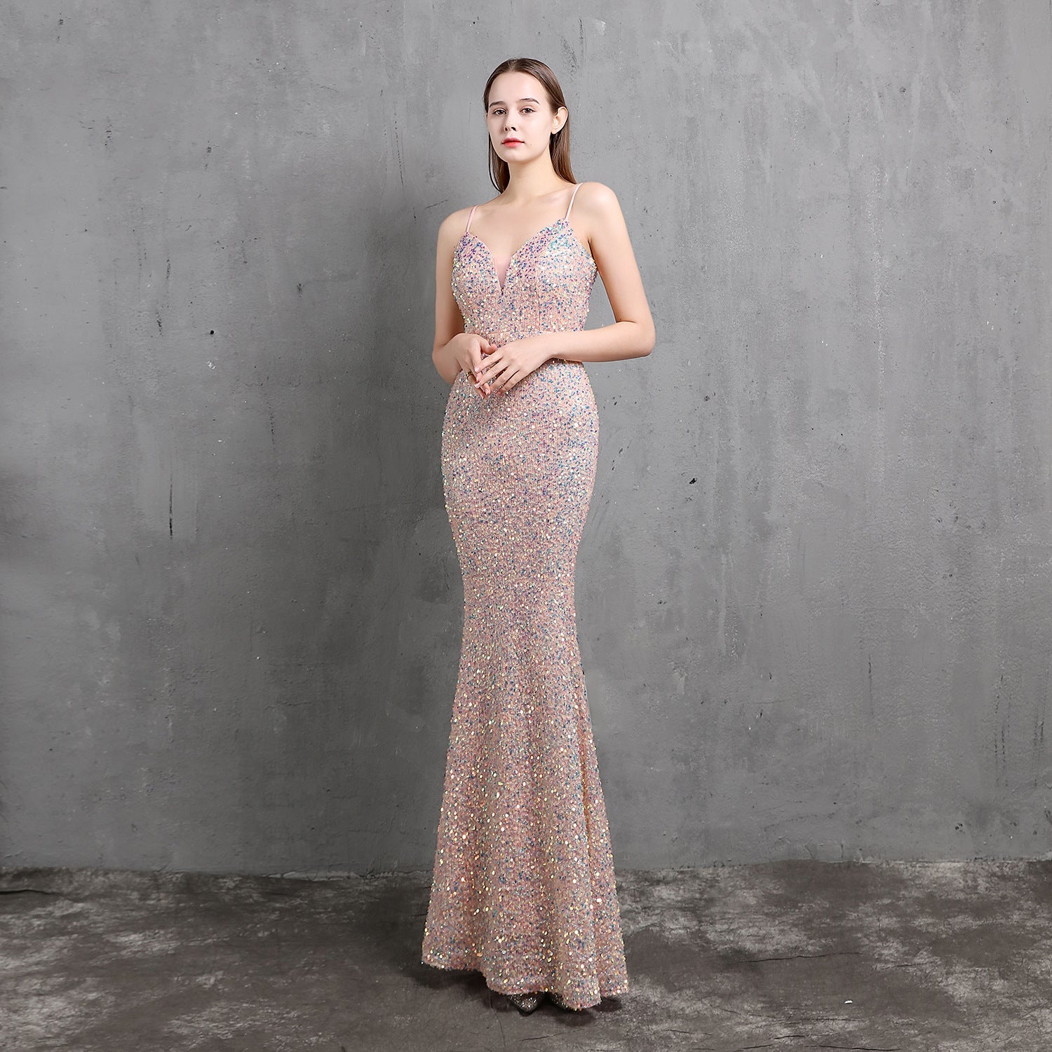 Heavy Craft Colorful Sequin Socialite Gathering Party Evening Dress Sexy Long Slimming Toast Dress Bride