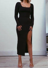 Sleek Long-Sleeve Slit Bodycon Dress