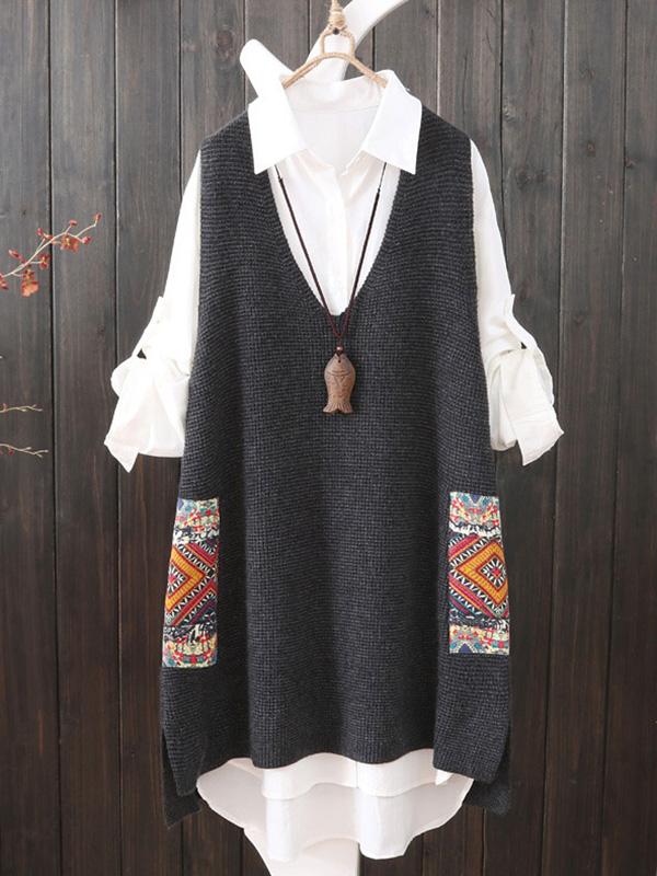 Loose Printed V-Neck Vest