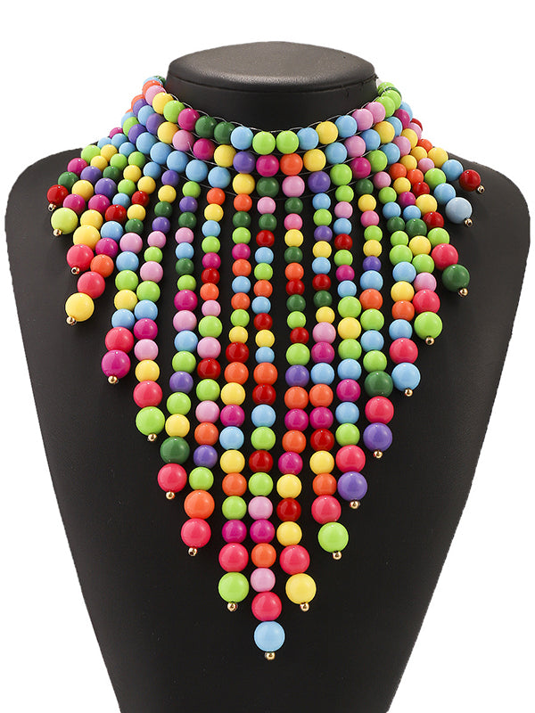 Contrast Color Geometric Tasseled Necklaces Accessories