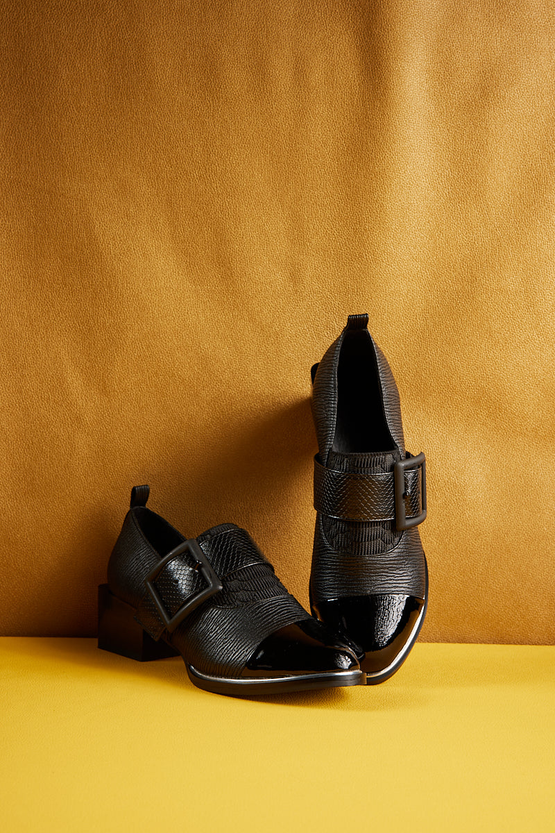 Jady Rose | Alora Leather Block Heel Loafer - Black