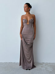 Sculpted Elegance Backless Pleated Gown