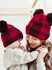 Christmas Fur Ball Mom And Baby Knitted Hat