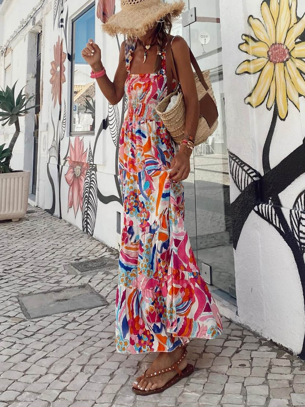 Unique Beach Vacation Printed Halter Hem Dresses