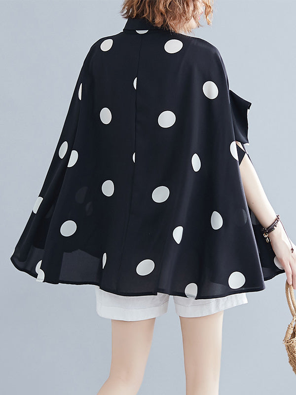 Batwing Sleeves Loose Polka-Dot Lapel Blouses&Shirts Tops