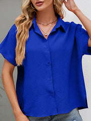 Loose Buttoned Solid Color Split-side Lapel Blouses Shirts Tops