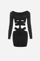 boat neckline cut-out mini dress