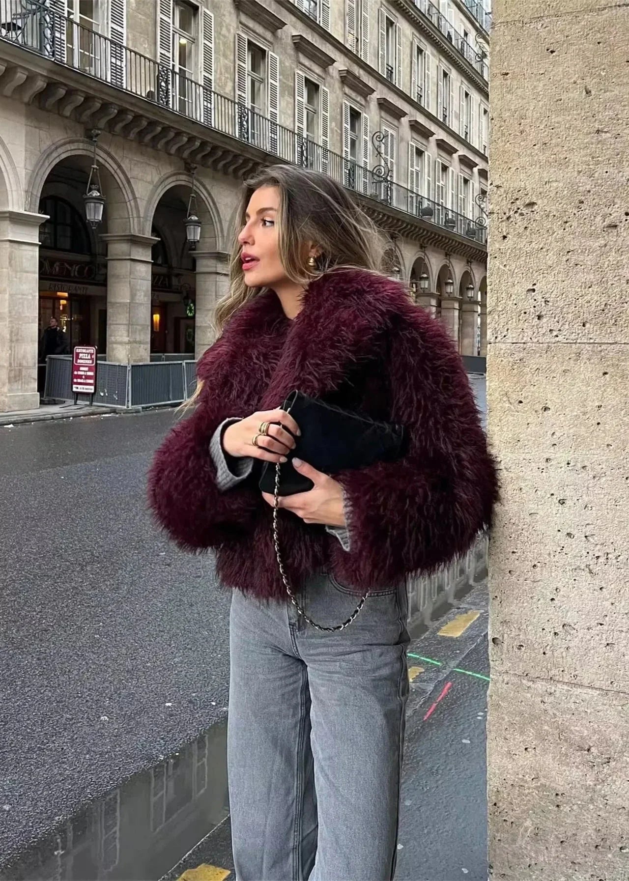 Chic Faux Fur Winter Jacket in Burgundy