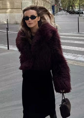 Chic Faux Fur Winter Jacket in Burgundy