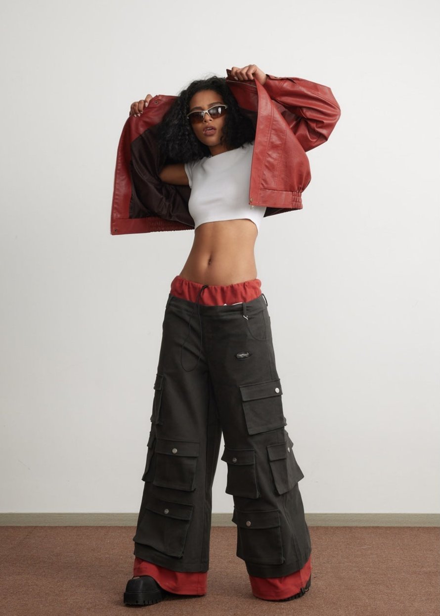 Cropped Red Leather Jacket - Unisex Fashion