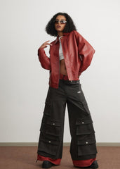 Cropped Red Leather Jacket - Unisex Fashion