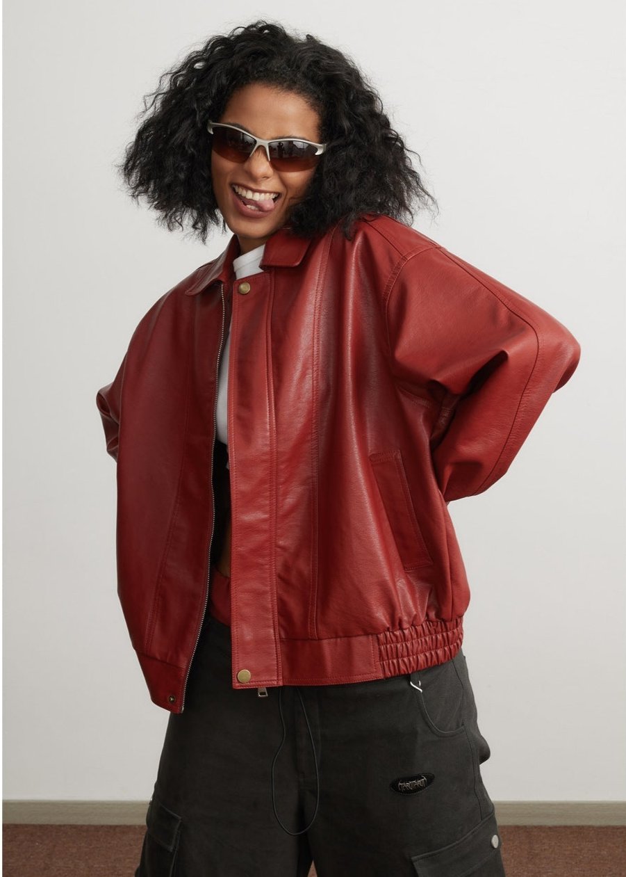 Cropped Red Leather Jacket - Unisex Fashion