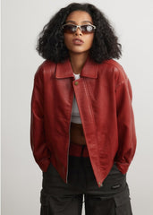 Cropped Red Leather Jacket - Unisex Fashion