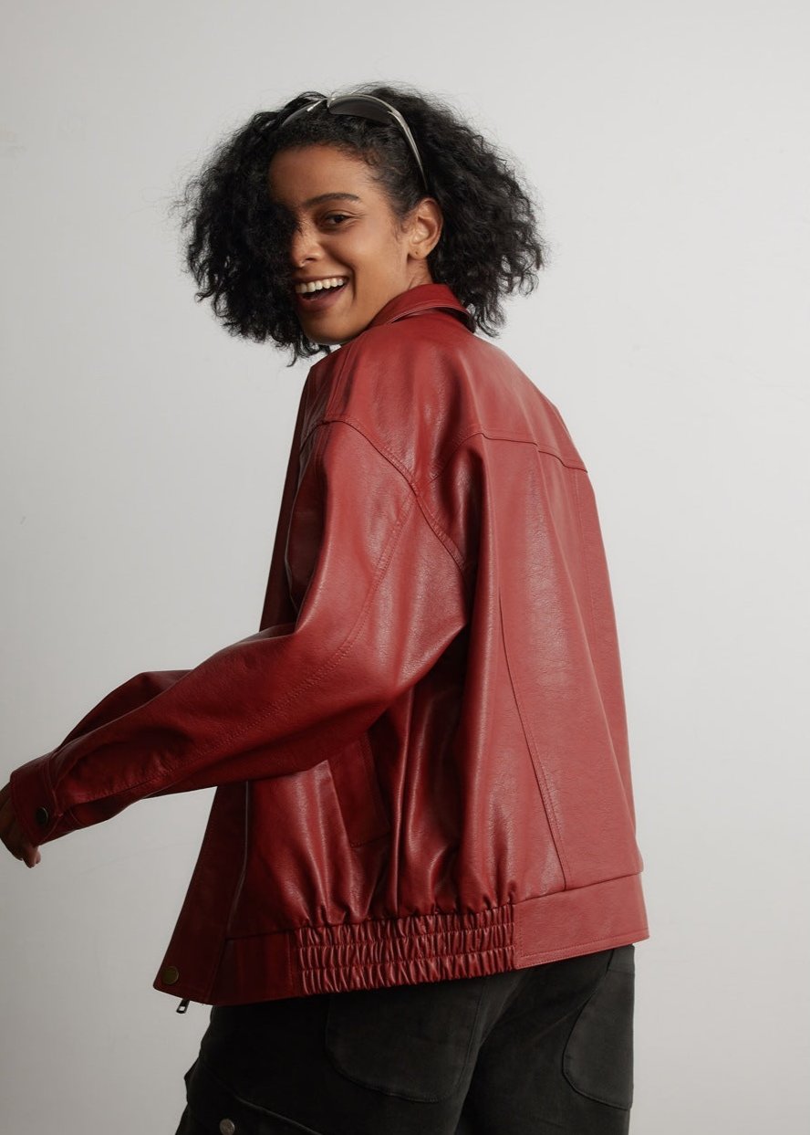 Cropped Red Leather Jacket - Unisex Fashion