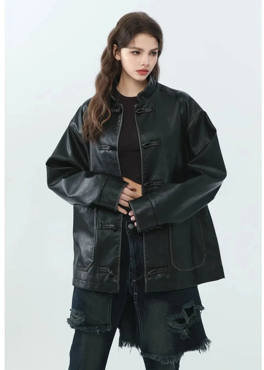 Retro Stand Collar PU Leather Jacket