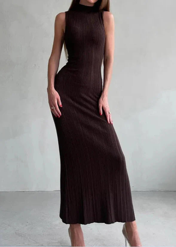 Caramel Ribbed Sleeveless Maxi Dress