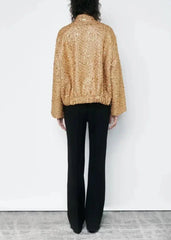 Luxe Sequined Stand-Up Collar Jacket