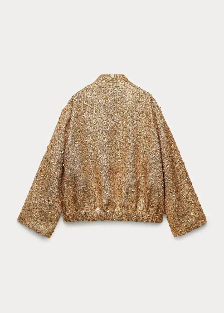 Luxe Sequined Stand-Up Collar Jacket