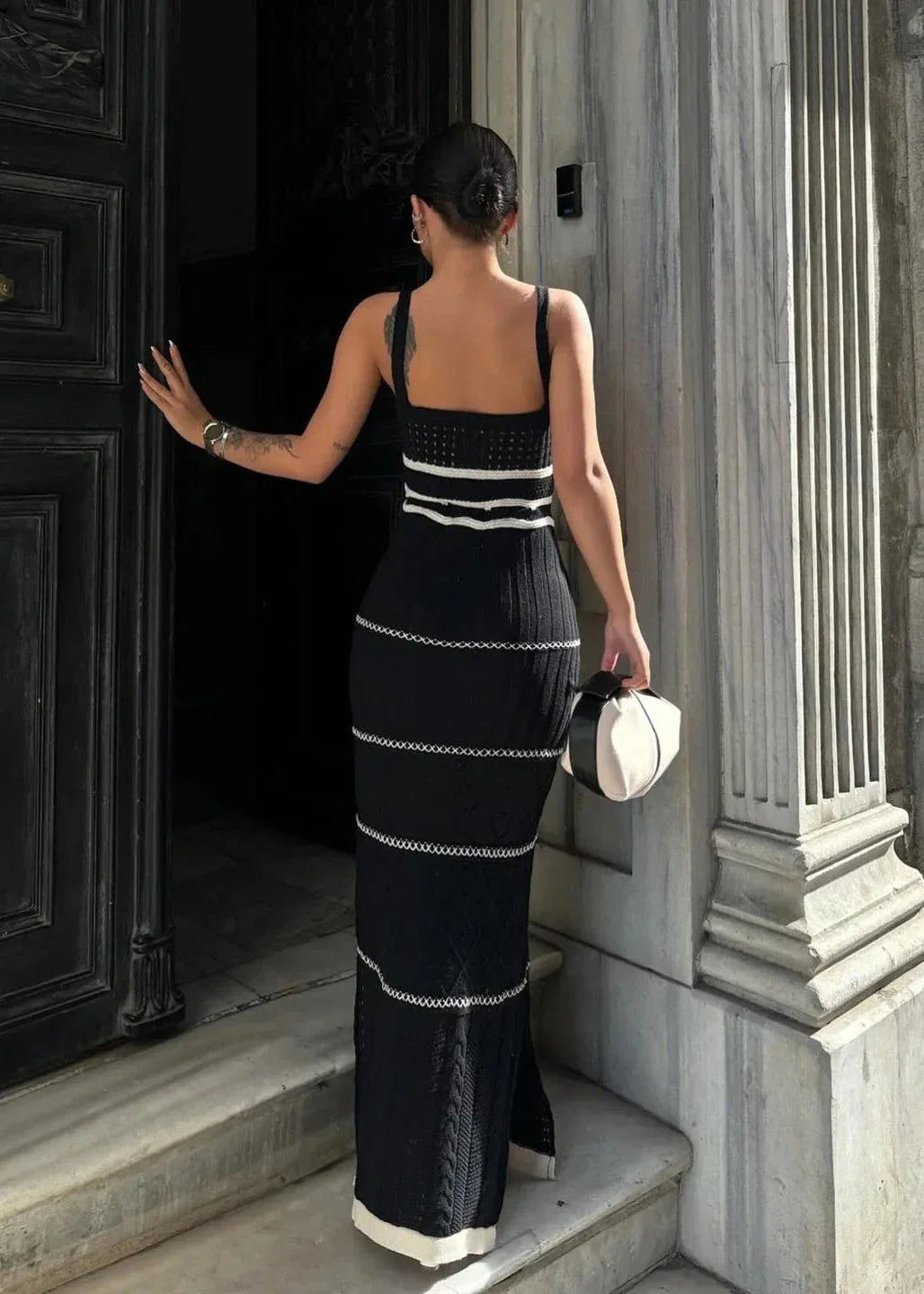 Knitted Contrast Trim Maxi Dress