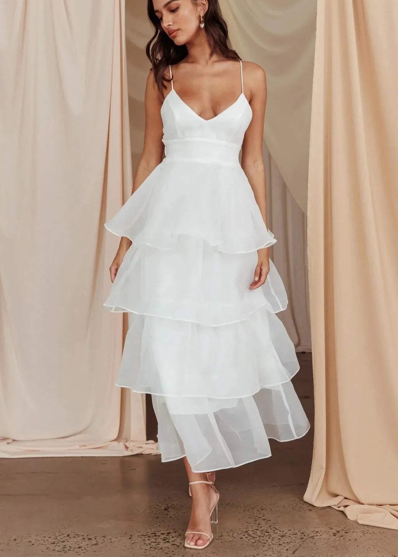 Charming Tiered Organza V-Neck Dress