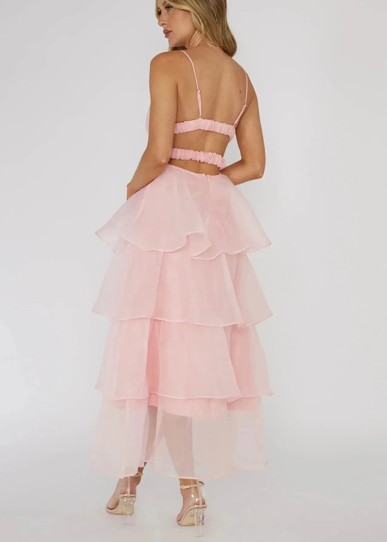 Charming Tiered Organza V-Neck Dress