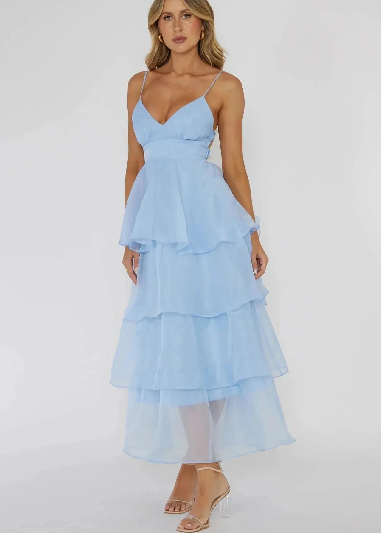 Charming Tiered Organza V-Neck Dress