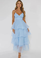 Charming Tiered Organza V-Neck Dress