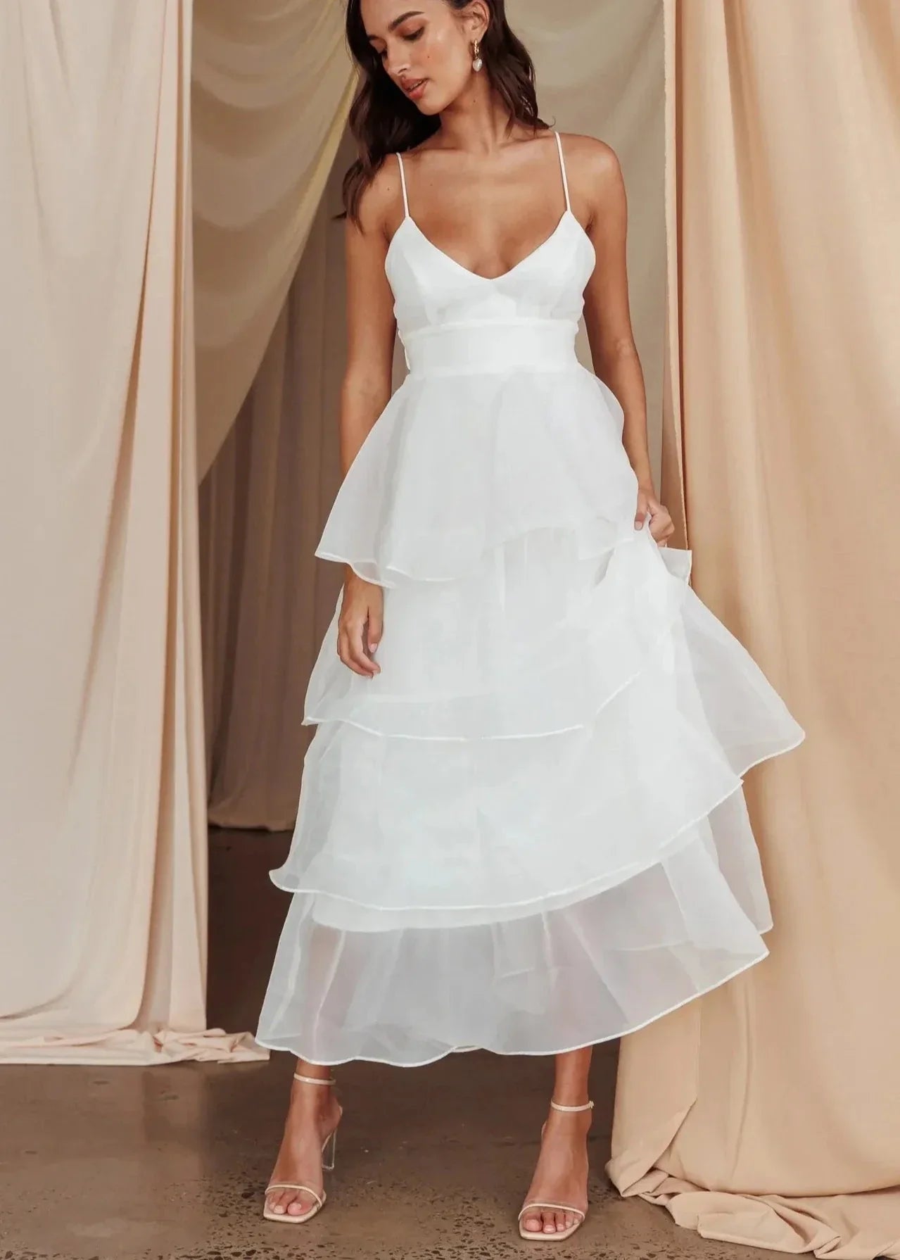 Charming Tiered Organza V-Neck Dress