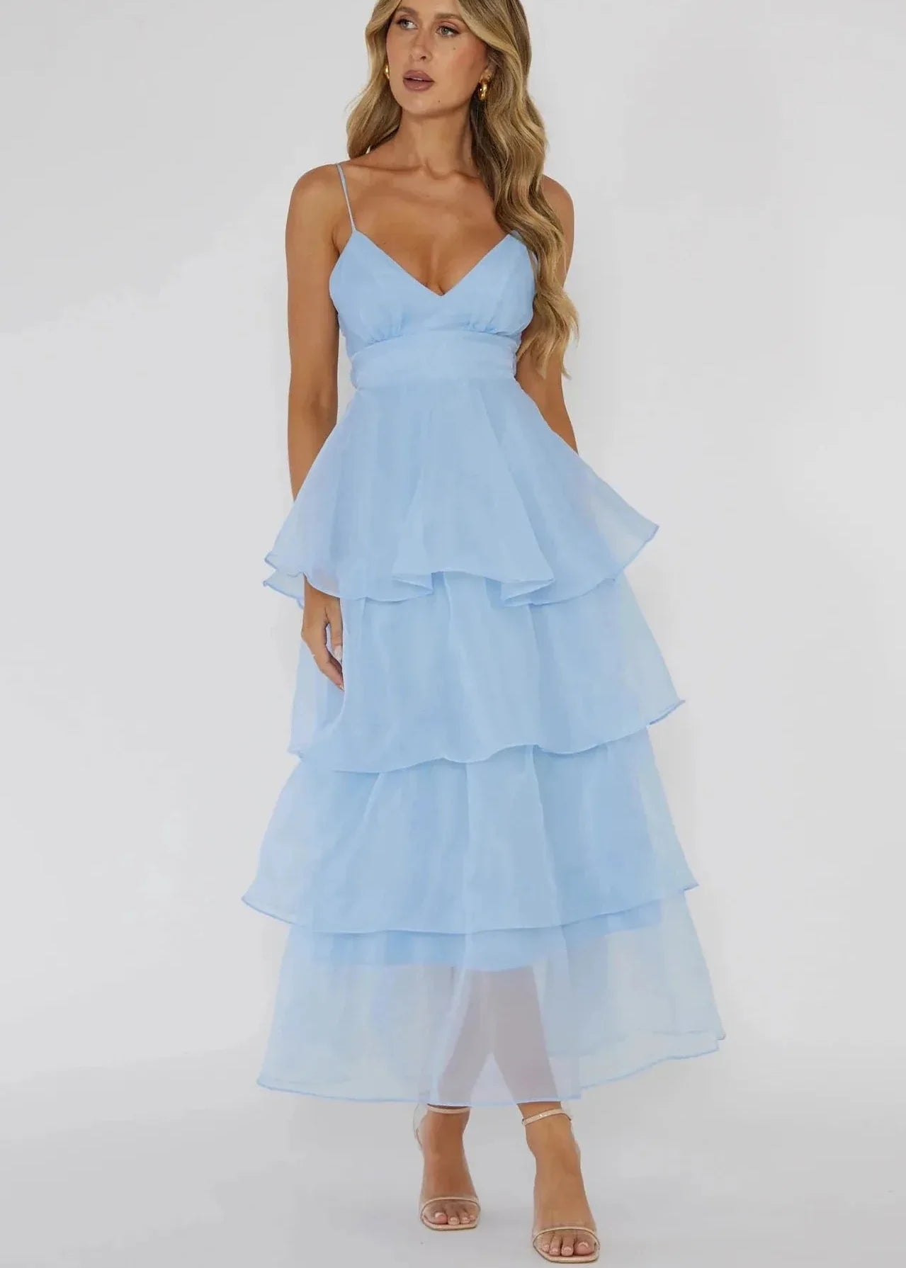 Charming Tiered Organza V-Neck Dress