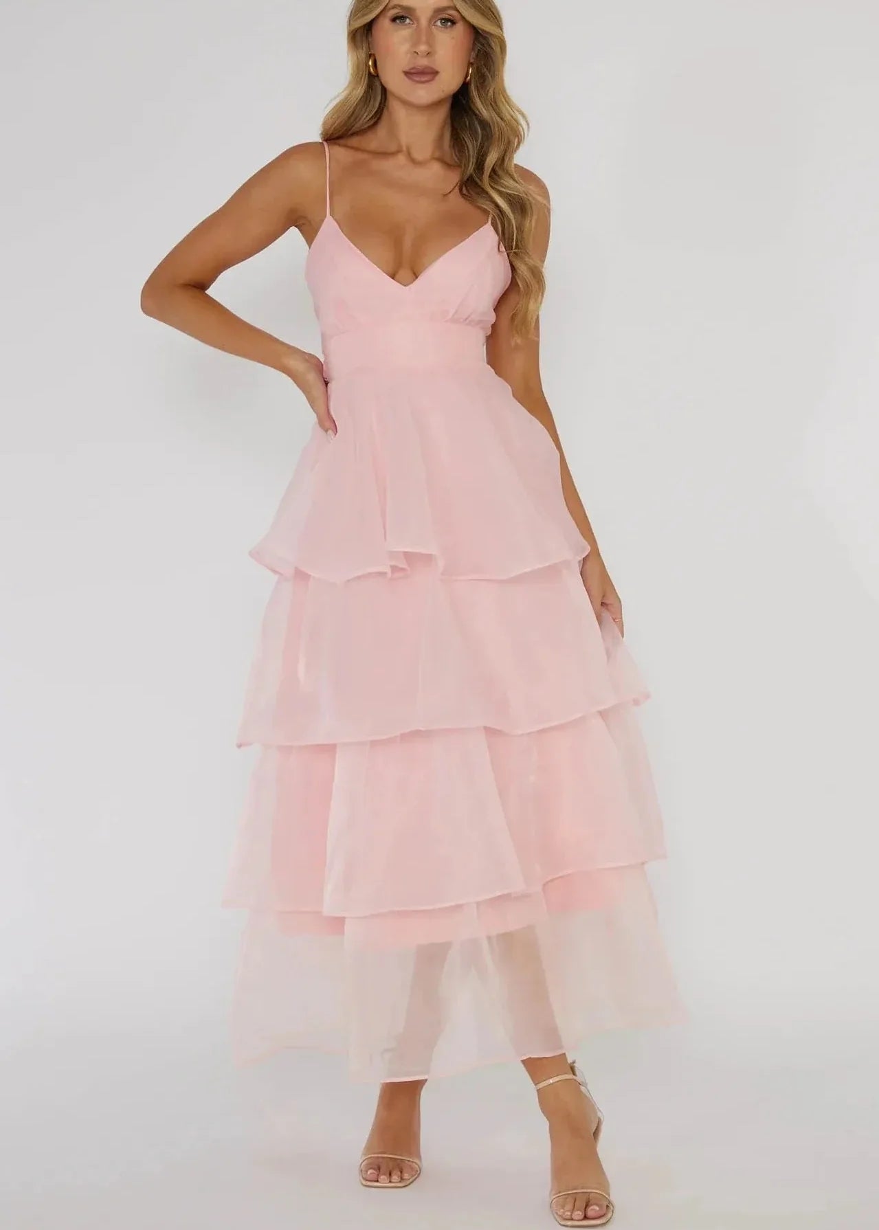 Charming Tiered Organza V-Neck Dress