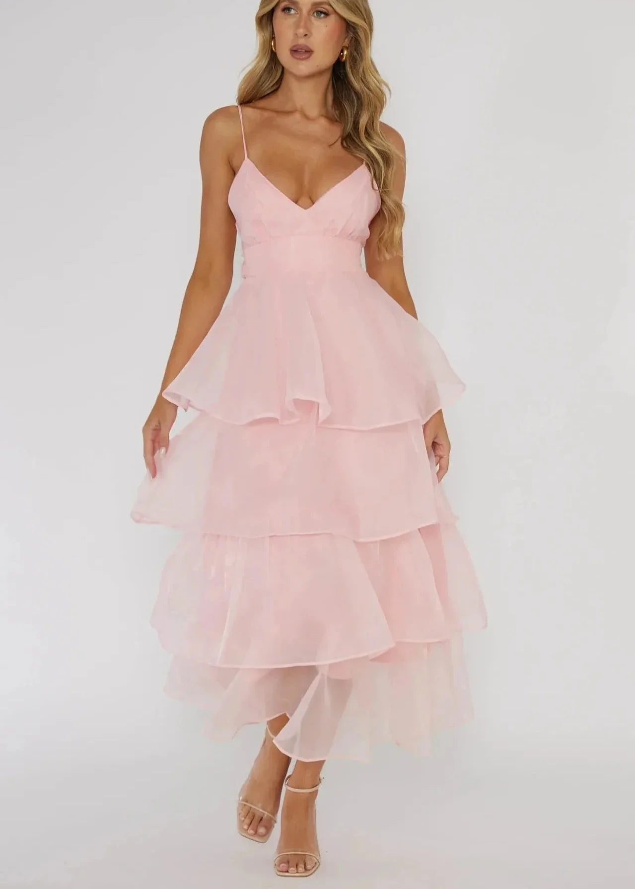 Charming Tiered Organza V-Neck Dress