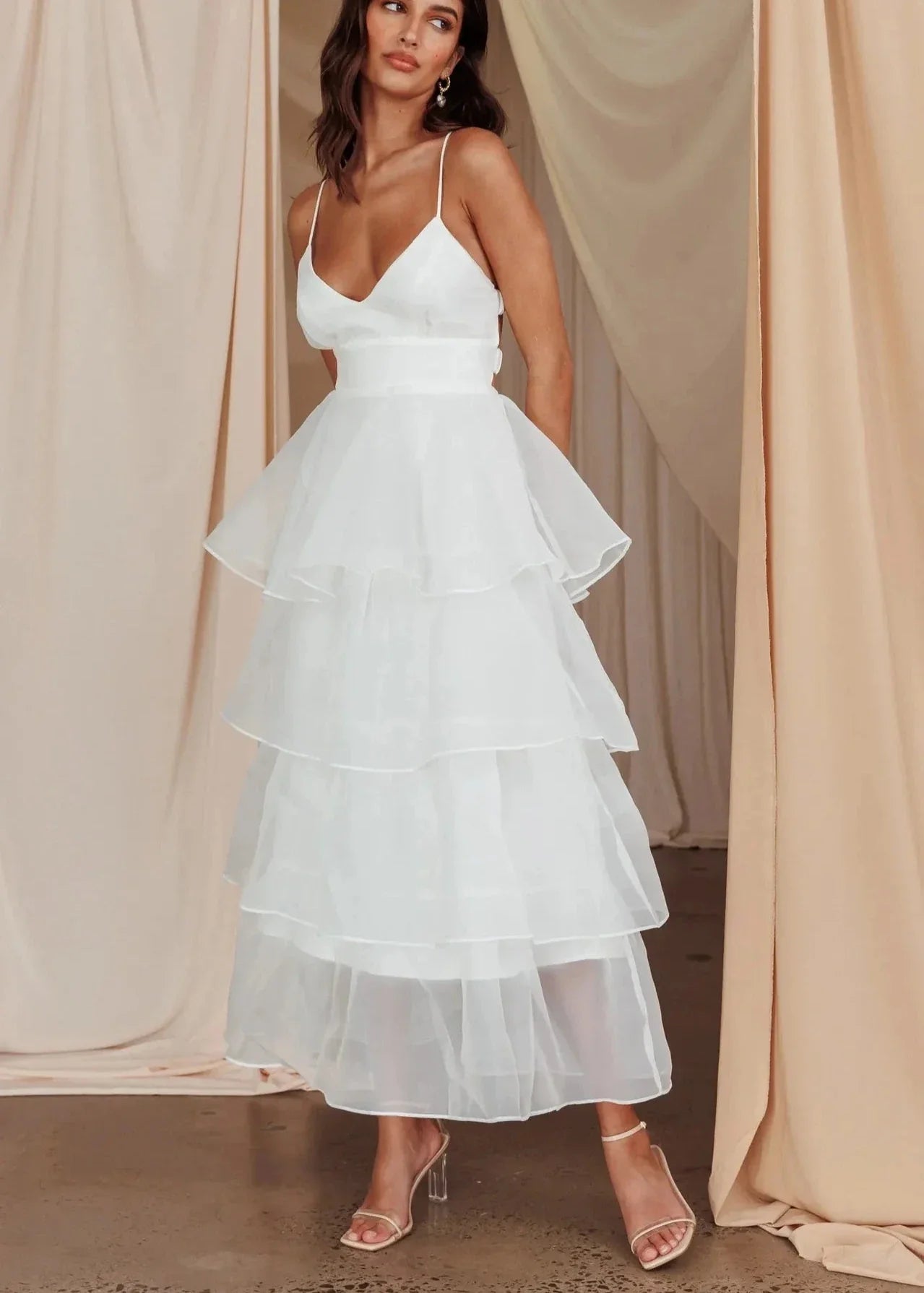 Charming Tiered Organza V-Neck Dress