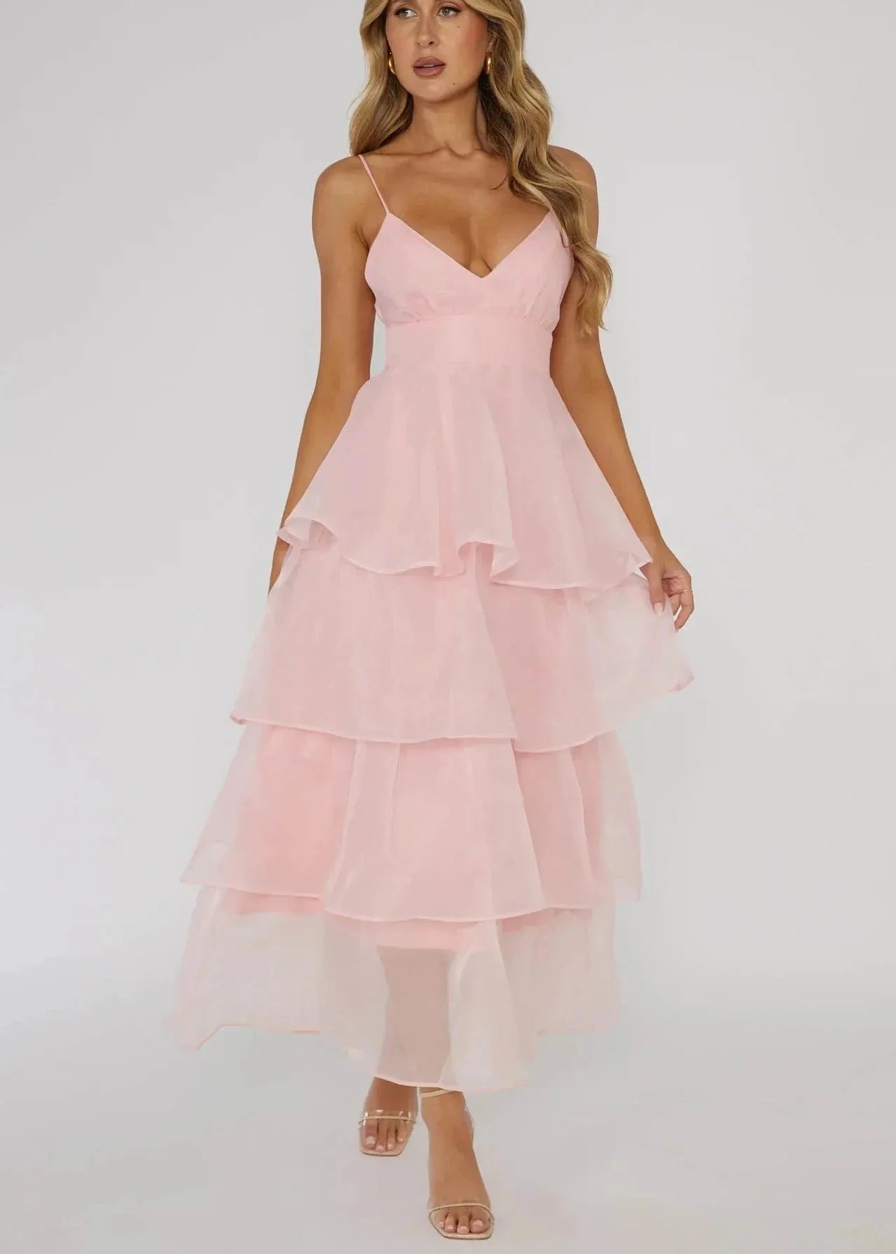 Charming Tiered Organza V-Neck Dress