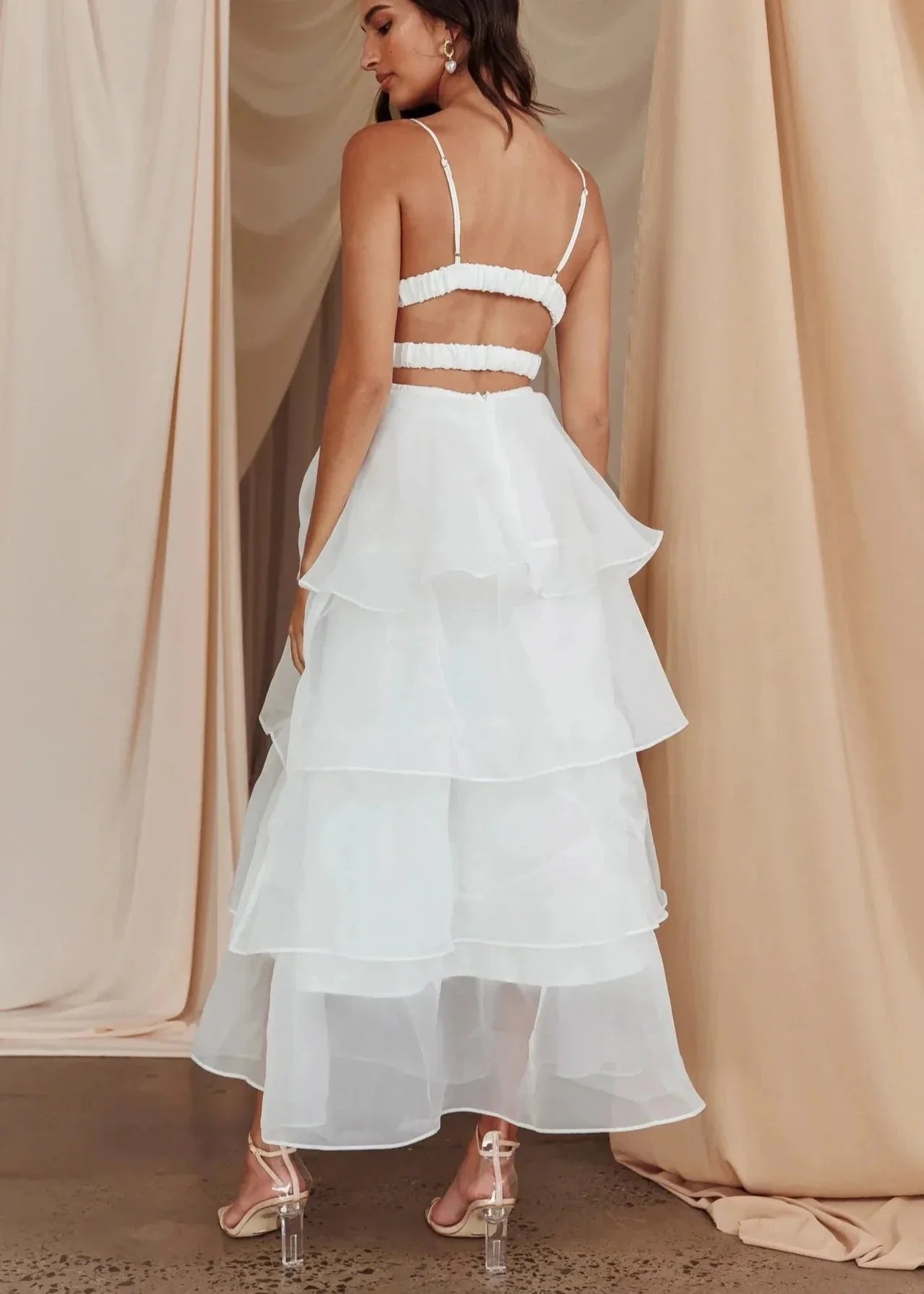 Charming Tiered Organza V-Neck Dress