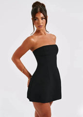 Strapless Black Tube Top Mini Dress