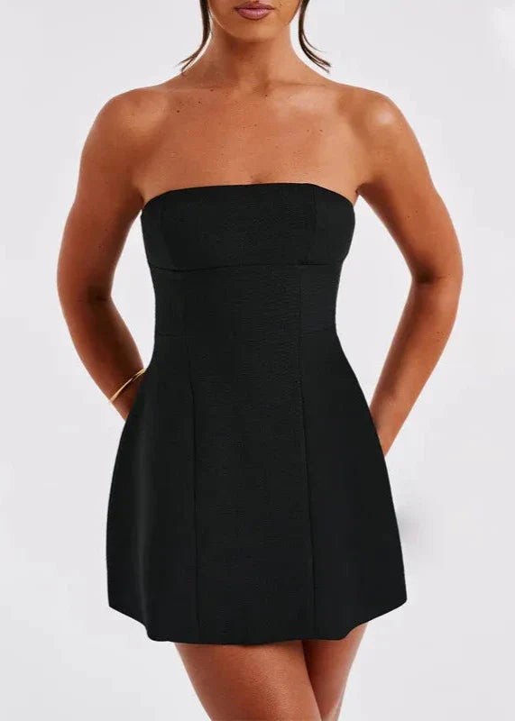 Strapless Black Tube Top Mini Dress