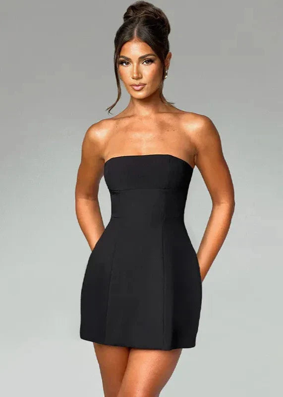 Strapless Black Tube Top Mini Dress