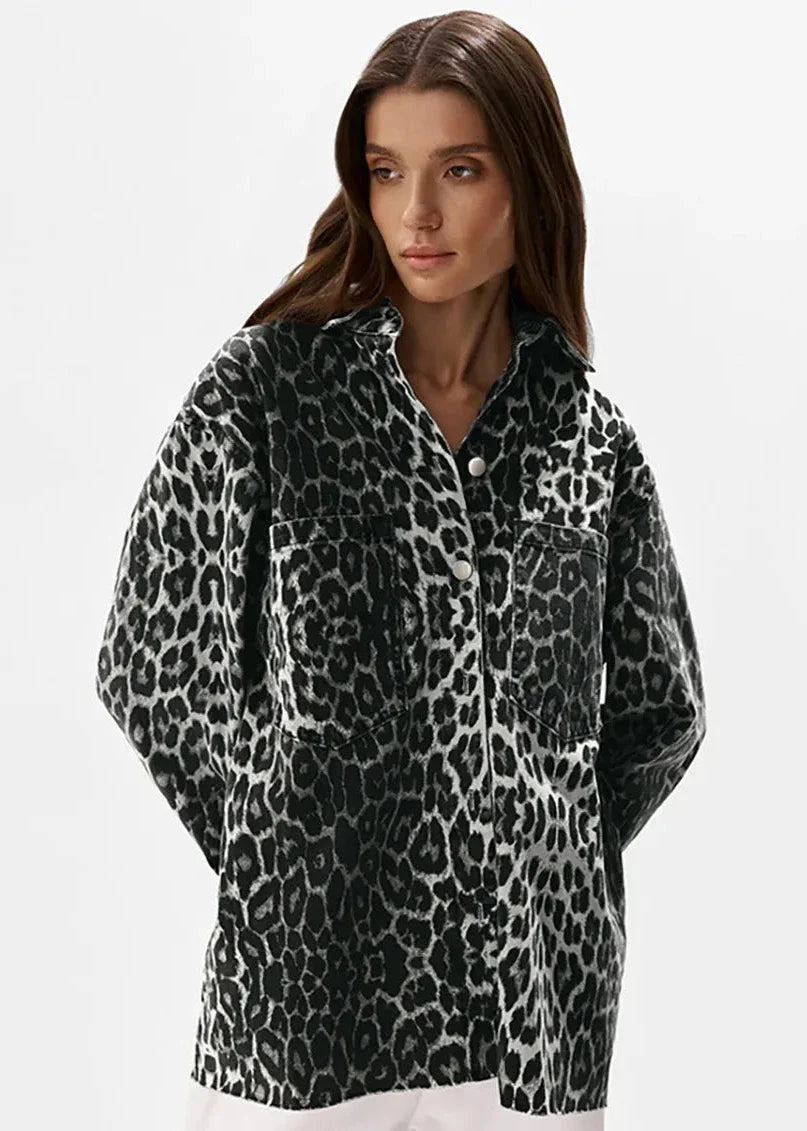 Leopard Print Cotton Oversized Jacket